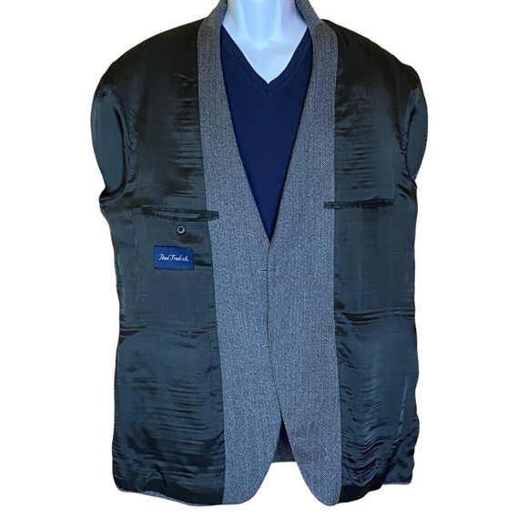 Paul Fredrick Jacket Blazer Mens 44 R New Wool w Viscose Lined Gray Herringbone - Picture 6 of 12